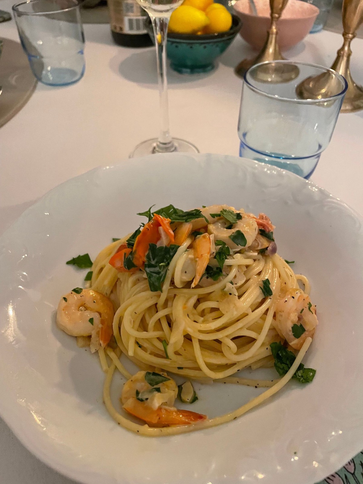 Havets pasta med skaldjur